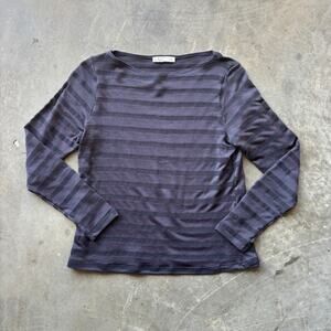 Whitman Ataleia Long Sleeve T-Shirt Women's M Dark Blue Striped Pullover